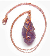 Dark Purple Raw Amethyst Crystal Point Pendant Copper Wire-Wrapped 3-Swirl 20 inch chain Handmade | Woot & Hammy